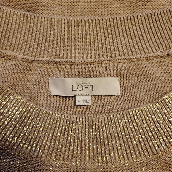 LOFT Knit 100% Cotton Tan and Gold Short Sleeve Top Size Medium - Picture 7 of 11
